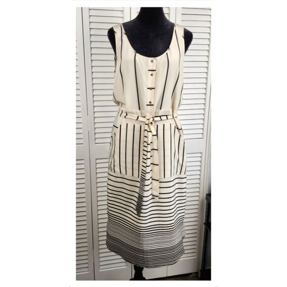 Broadway & Broome Ivory 100 % Silk Striped Dress Size 4 - Chic 2025 Trend - Picture 1 of 13